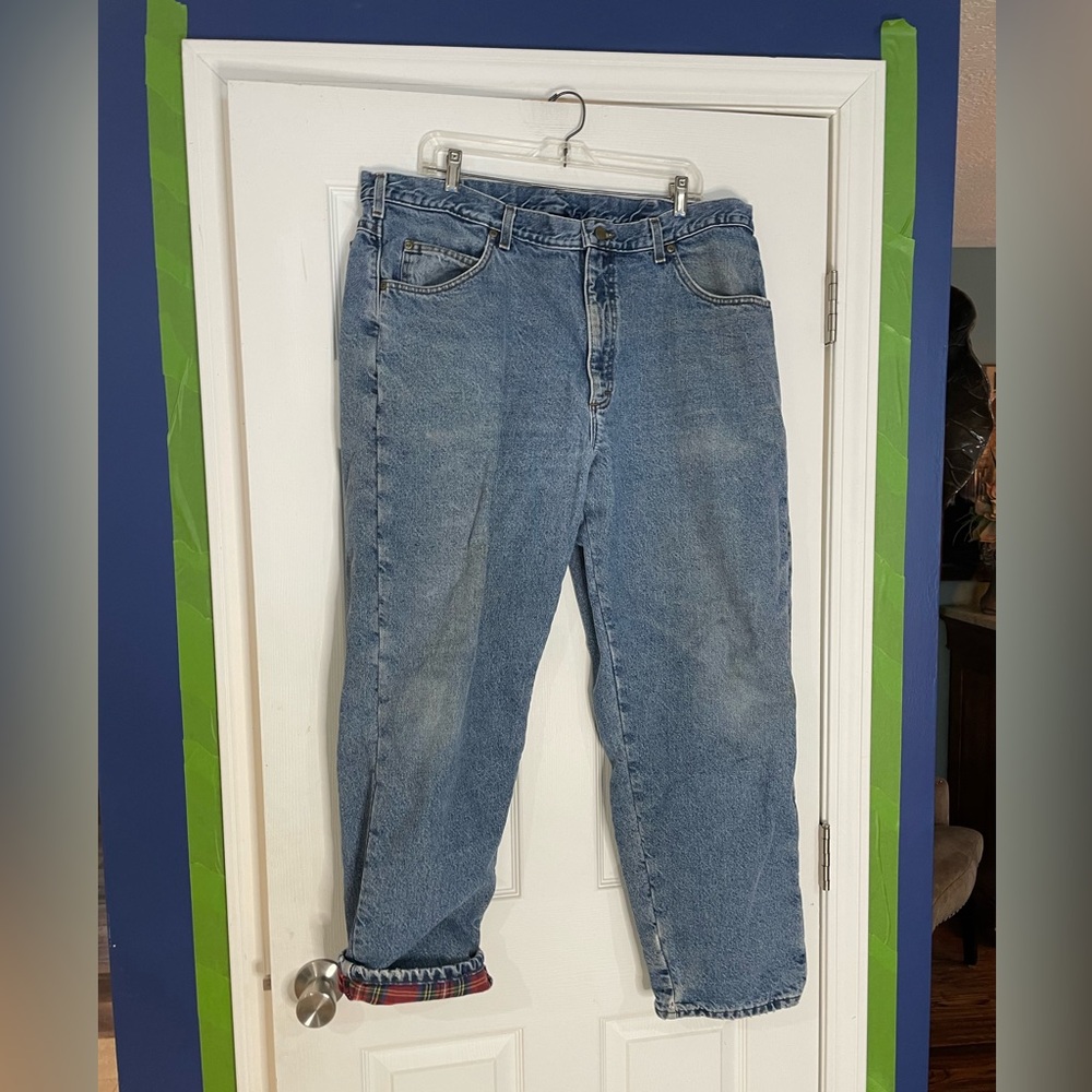L.L.Bean Vintage flannel-lined blue denim jeans - 42 x 30